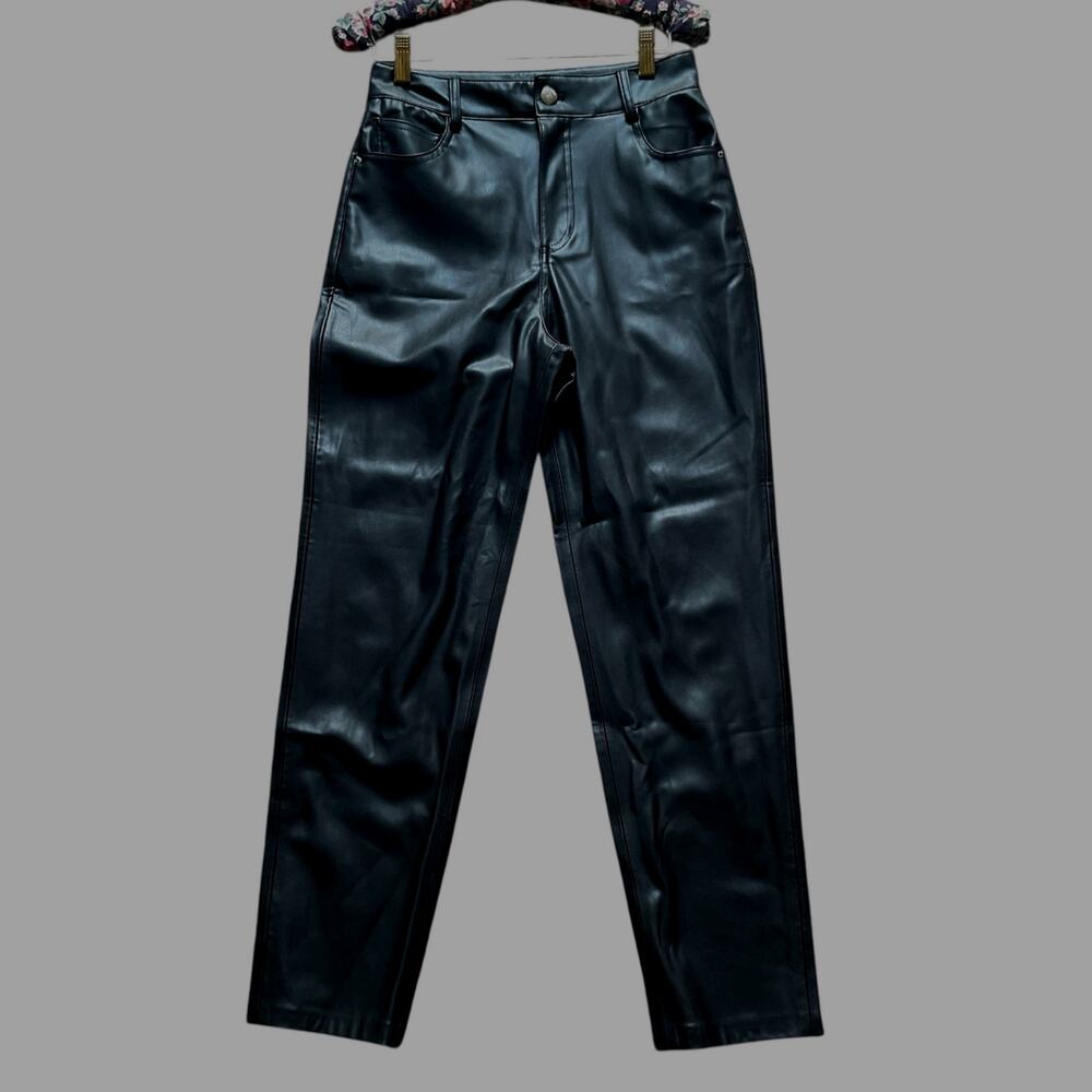 ZARA Pants Black High Rise Straight Leg Faux Leather Size 2 Night out Party